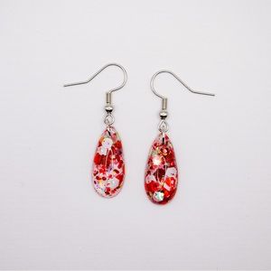 Red and White Glitter .5” Resin Earrings with silver Hardware